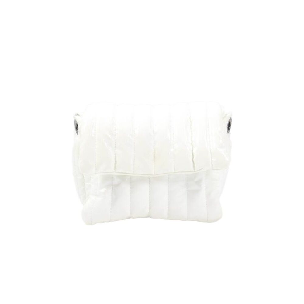 Think Royln Womens Striped Strap Quilted Small Flap Shoulder Handbag White